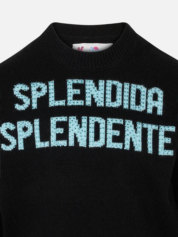 Mc2 Saint Barth Maglia Da Bambina Girocollo Nera Con Stampa Strass Splendida Splendente | EDIZIONE SPECIALE DI NIKI DJ