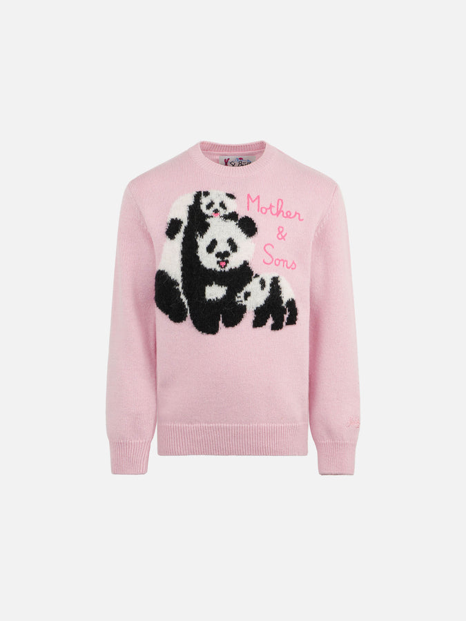Mc2 Saint Barth Maglia da bambina girocollo rosa con ricamo Mother & Sons