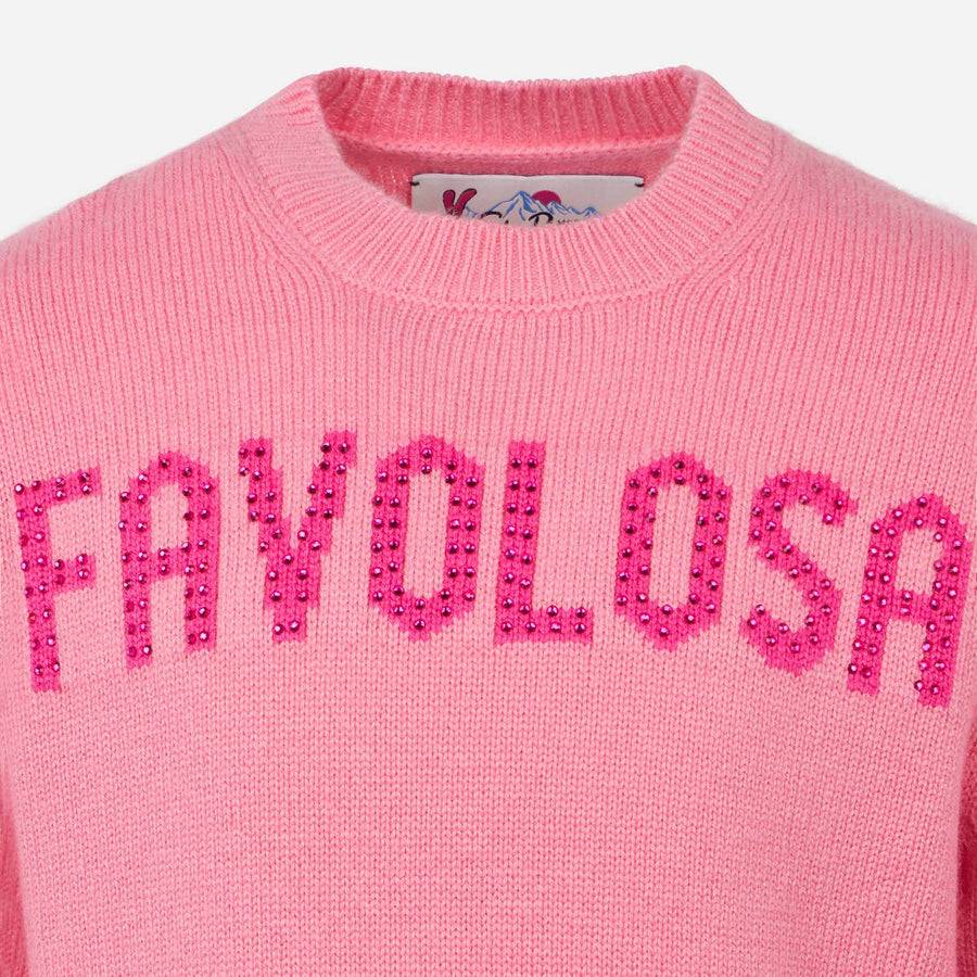 Mc2 Saint Barth Maglia Da Bambina Girocollo Rosa Con Stampa Strass Favolosa