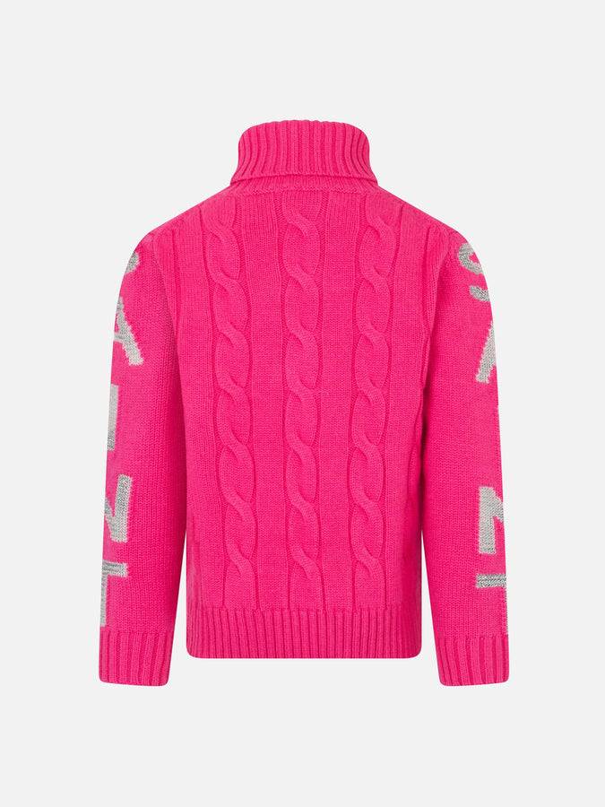 Mc2 Saint Barth Maglia Da Bambina Intrecciata A Collo Alto Con Stampa Jacquard Saint Barth