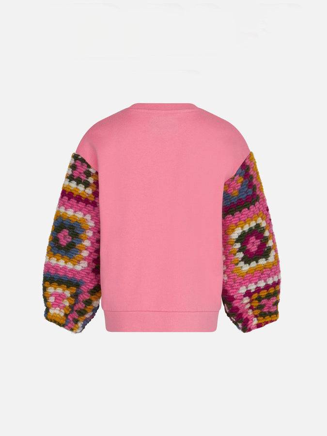 Mc2 Saint Barth Maglia Da Bambina Rosa Con Maniche All'uncinetto