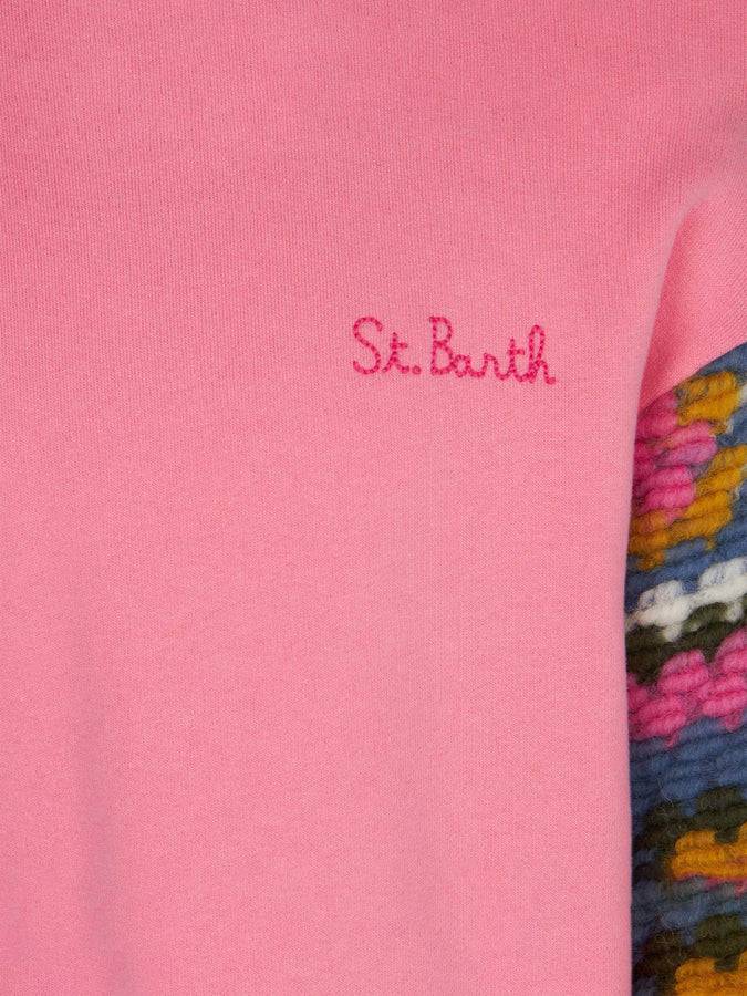 Mc2 Saint Barth Maglia Da Bambina Rosa Con Maniche All'uncinetto