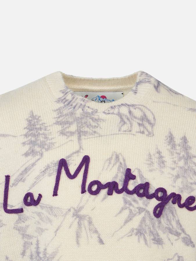 Mc2 Saint Barth Maglia Da Bambina Toile De Jouy Girocollo Con Ricamo La Montagne