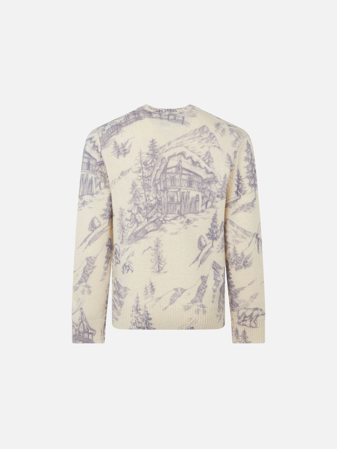 Mc2 Saint Barth Maglia Da Bambina Toile De Jouy Girocollo Con Ricamo La Montagne
