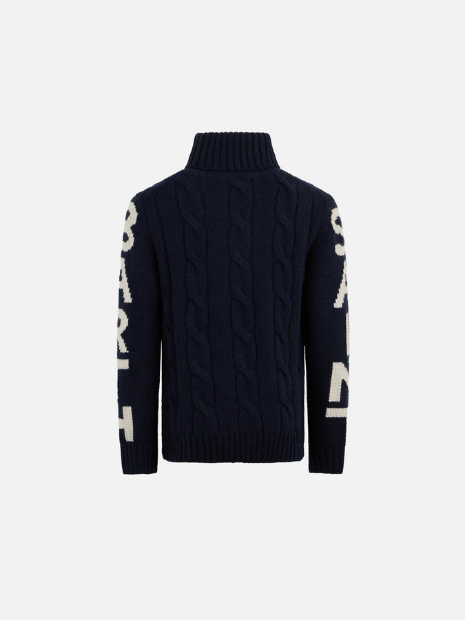 Mc2 Saint Barth Maglia Da Bambino Blu Intrecciata A Collo Alto Pesante