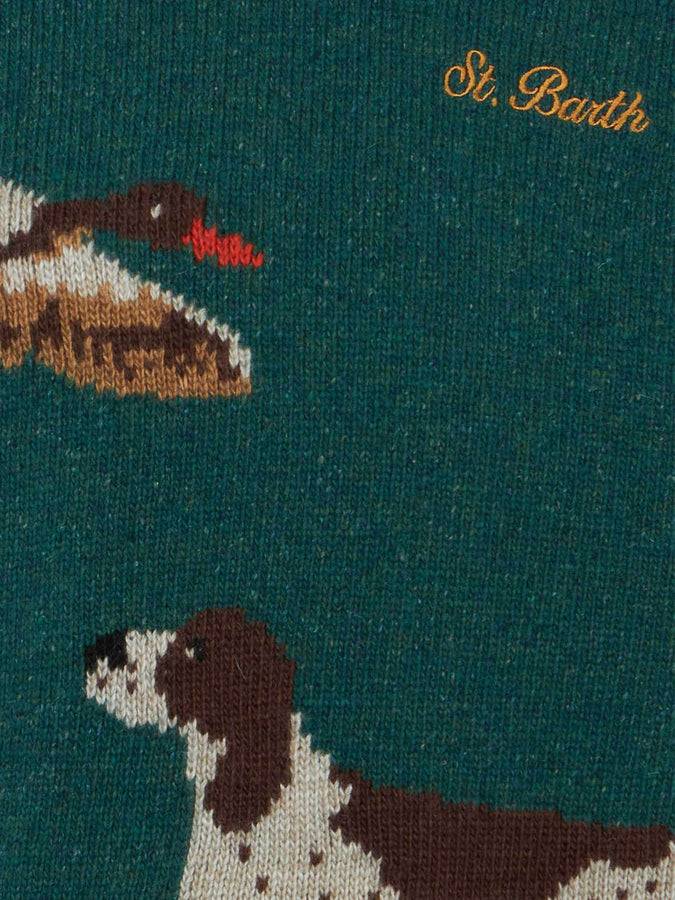 Mc2 Saint Barth Maglia Da Bambino Donegal Girocollo Con Stampa Jacquard Cani