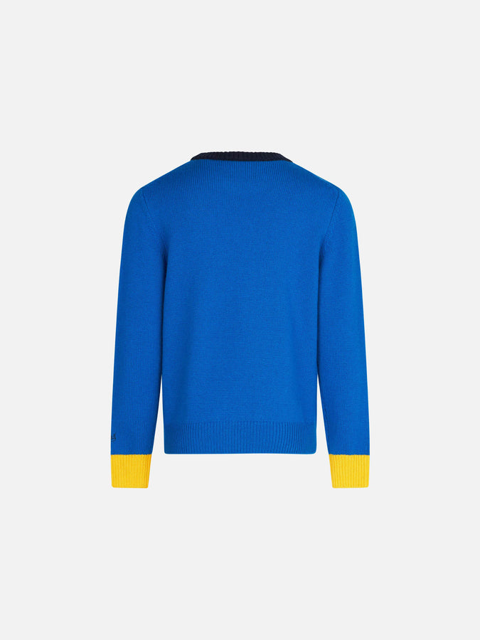 Mc2 Saint Barth Maglia Da Bambino Girocollo Blu Con Ricamo
