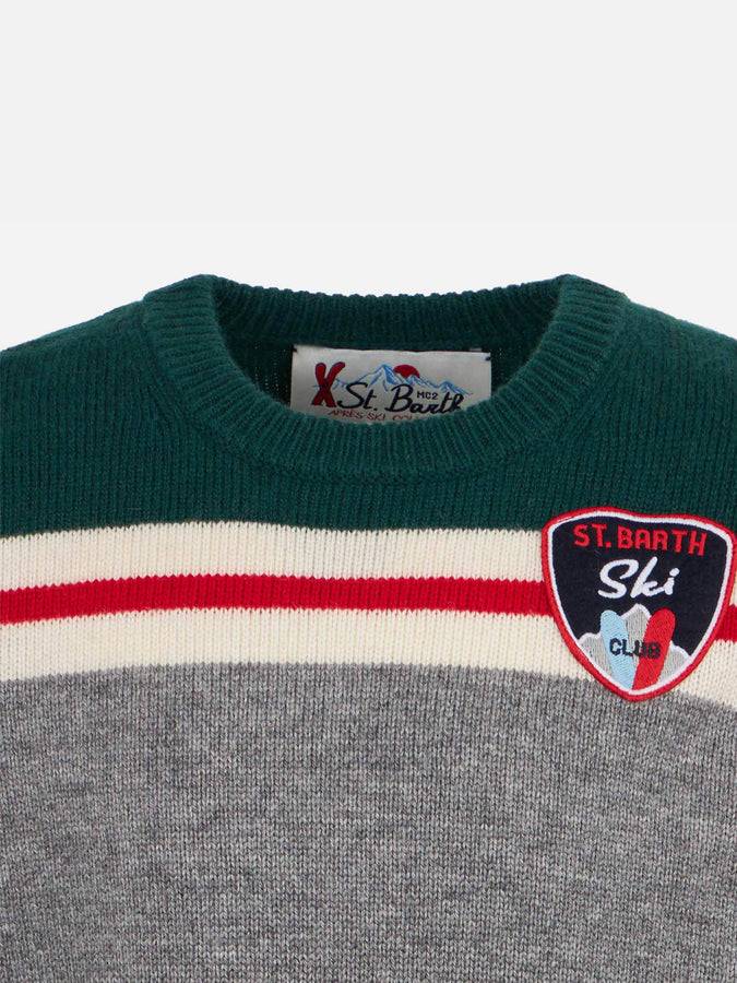 Mc2 Saint Barth Maglia Da Bambino Girocollo Con Patch St. Barth Ski Club