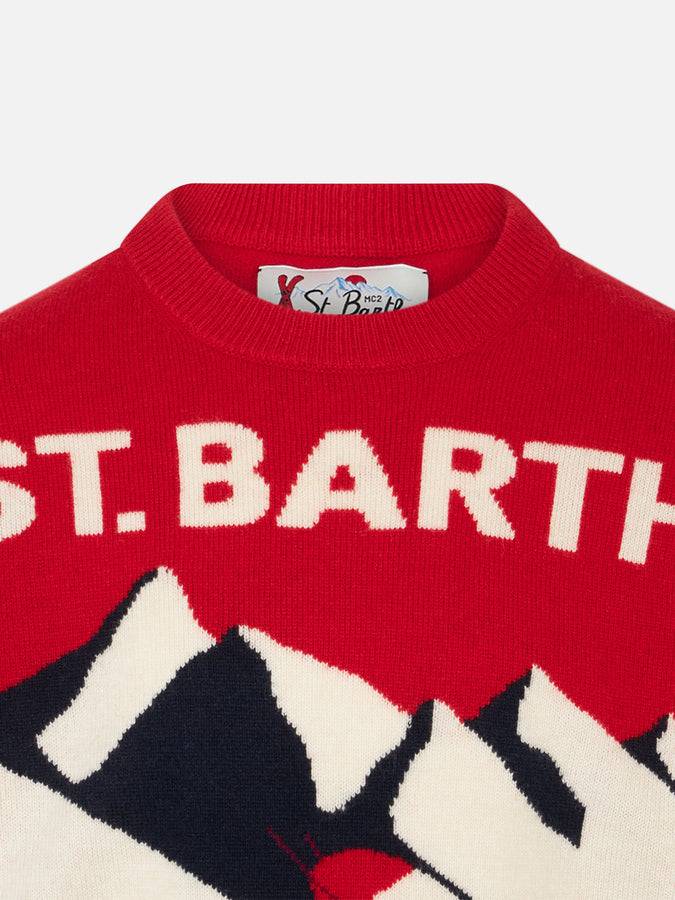 Mc2 Saint Barth Maglia Da Bambino Girocollo Con Stampa Jacquard Cartolina St. Barth Ski Club