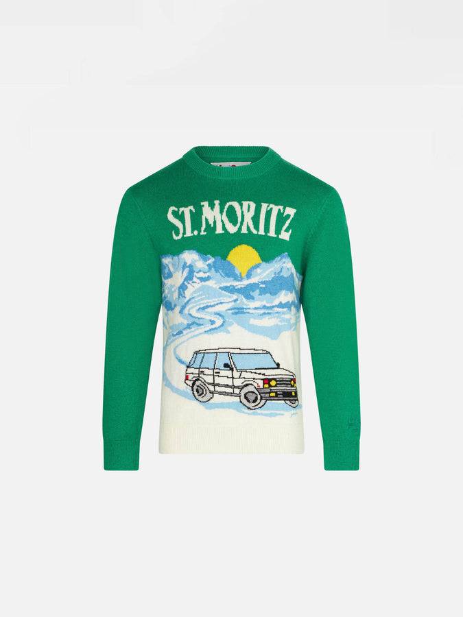 Mc2 Saint Barth Maglia da bambino verde con stampa jacquard St. Moritz