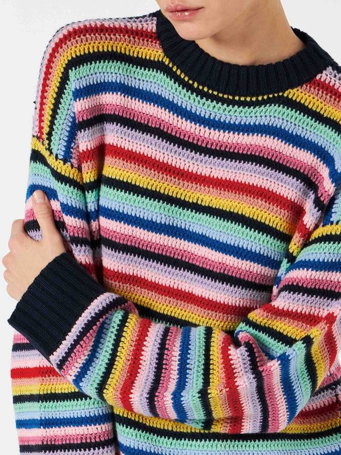 Mc2 Saint Barth Maglia Da Donna All'uncinetto A Righe Multicolore