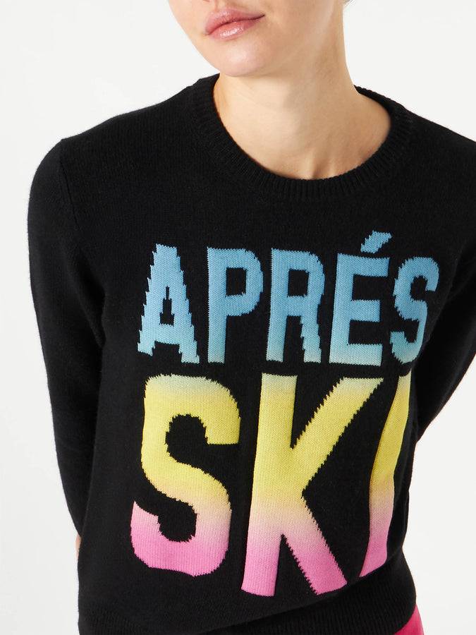 Mc2 Saint Barth Maglia Da Donna Aprés Ski Nero Con Scritta Degrade