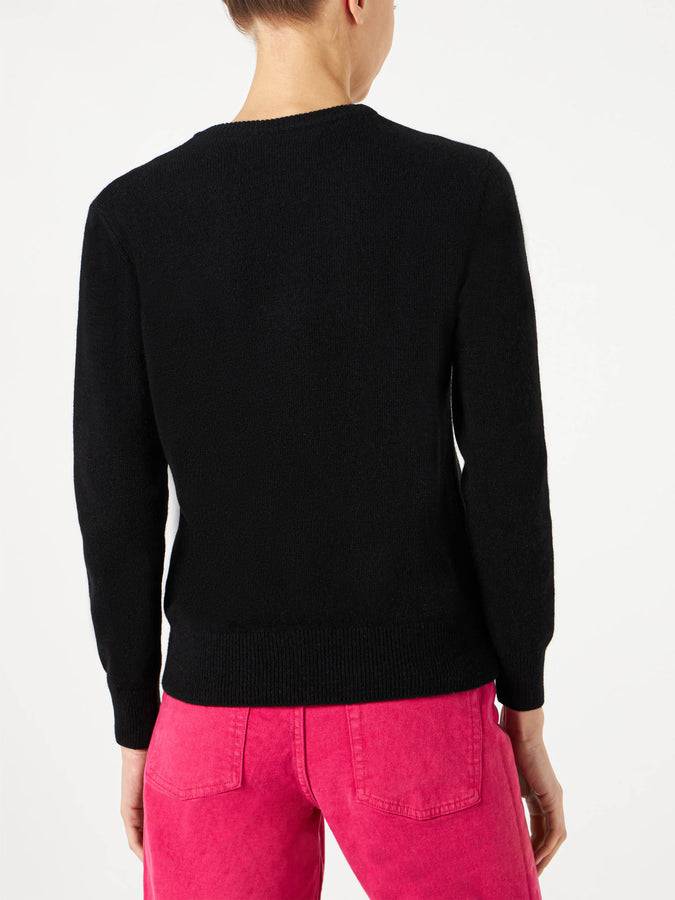 Mc2 Saint Barth Maglia Da Donna Aprés Ski Nero Con Scritta Degrade