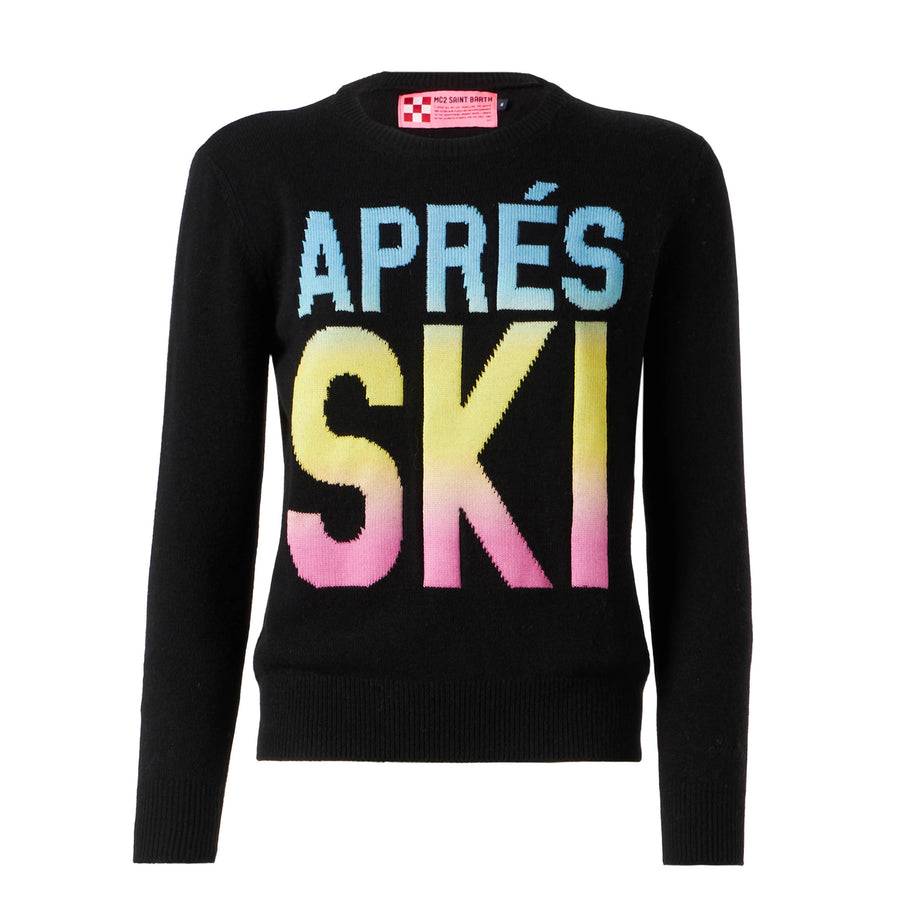 Mc2 Saint Barth Maglia Da Donna Aprés Ski Nero Con Scritta Degrade