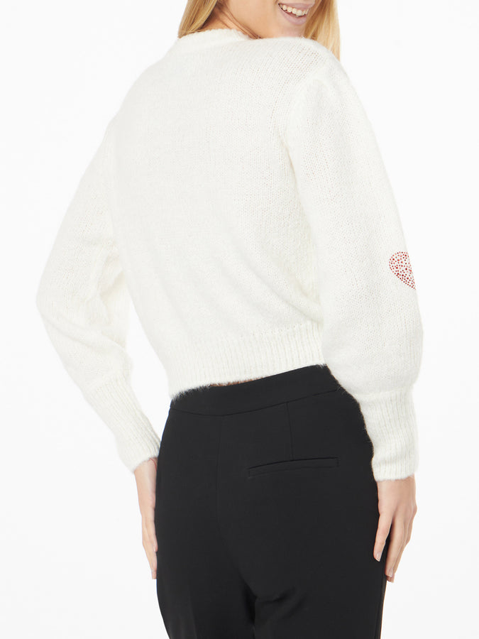 Mc2 Saint Barth Maglia Da Donna Bianca Garzata Con Cuori In Strass
