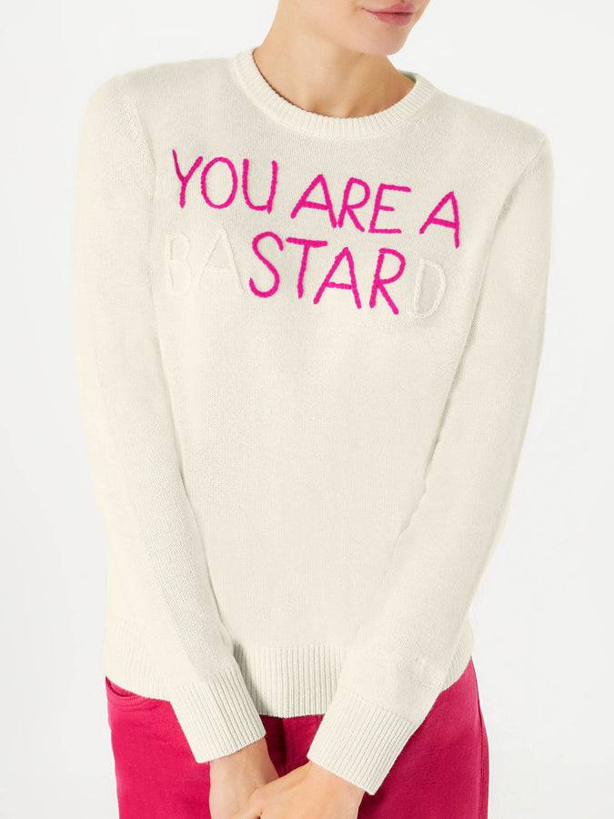 Mc2 Saint Barth Maglia Da Donna Bianco Ricamo You Are A (Ba)star(d)