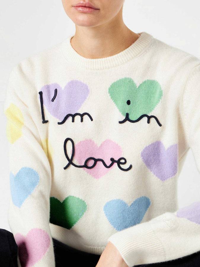 Mc2 Saint Barth Maglia Da Donna Con Stampa Cuori E Ricamo I'm In Love
