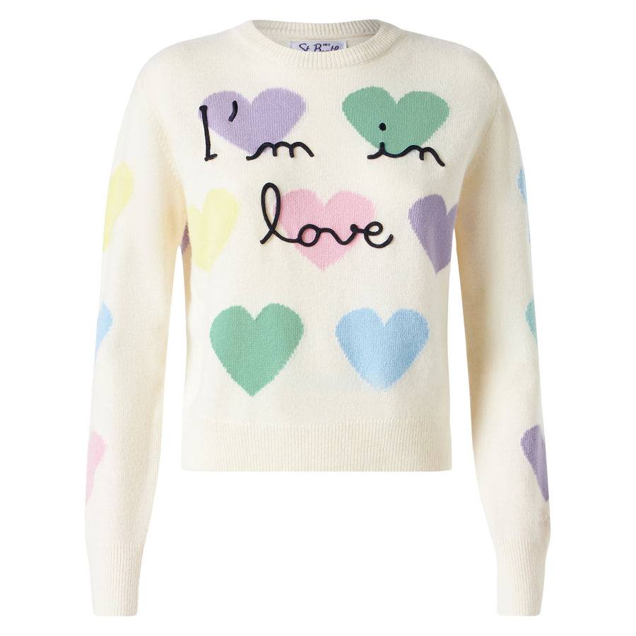 Mc2 Saint Barth Maglia Da Donna Con Stampa Cuori E Ricamo I'm In Love