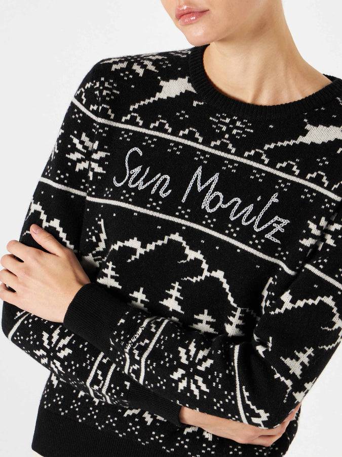 Mc2 Saint Barth Maglia Da Donna Con Stampa Stile Norvegese E Ricamo Sun Moritz
