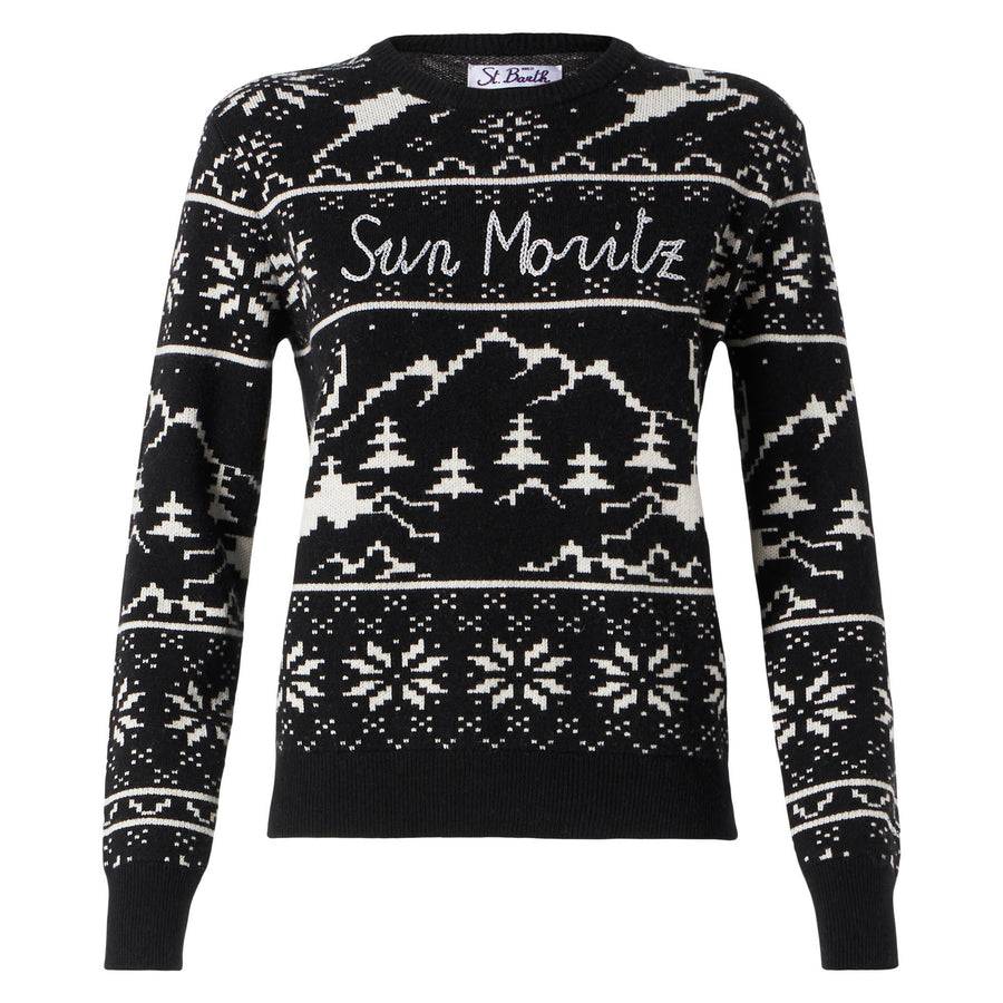 Mc2 Saint Barth Maglia Da Donna Con Stampa Stile Norvegese E Ricamo Sun Moritz