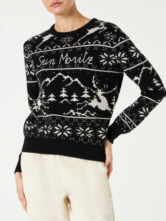 Mc2 Saint Barth Maglia da donna con stampa stile norvegese e ricamo Sun Moritz
