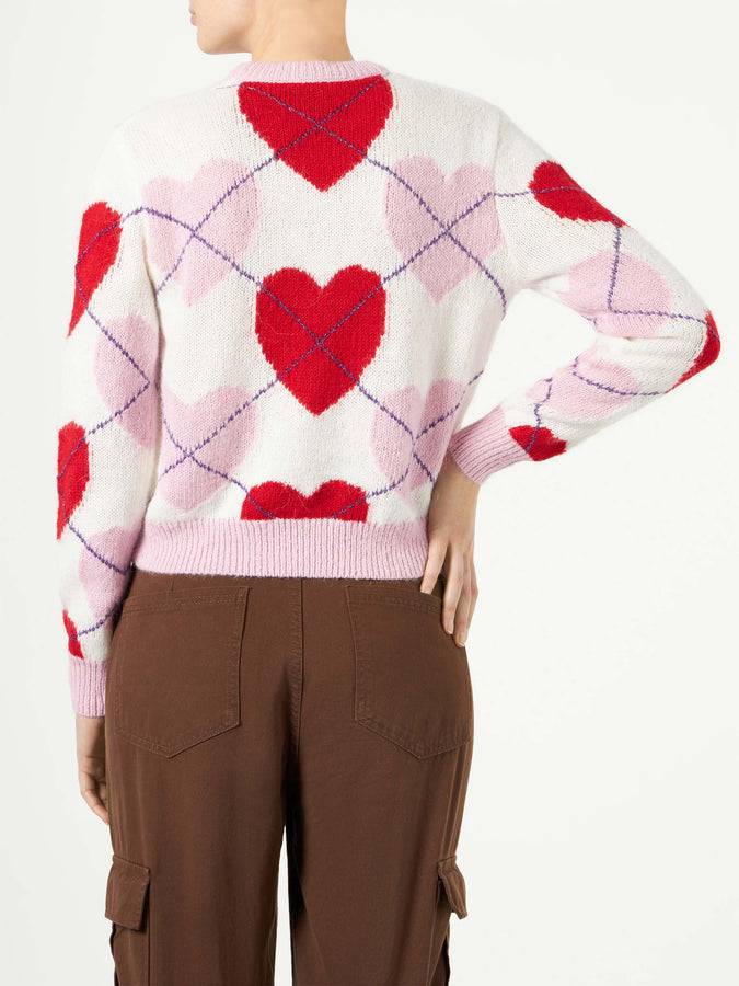 Mc2 Saint Barth Maglia Da Donna Cropped Garzata Da Donna Con Fantasia A Cuori