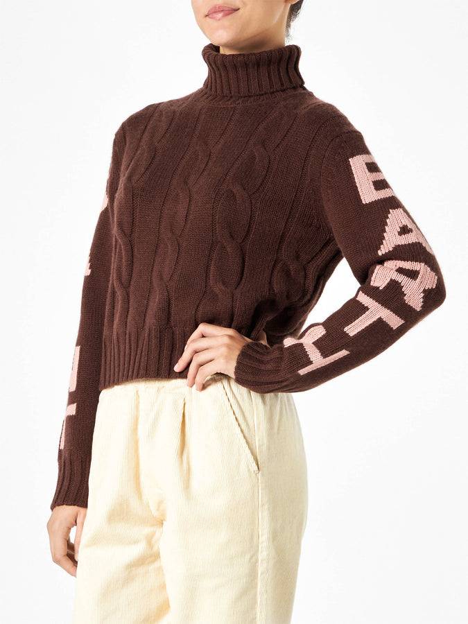 Mc2 Saint Barth Maglia Da Donna Dolcevita Intrecciata Marrone