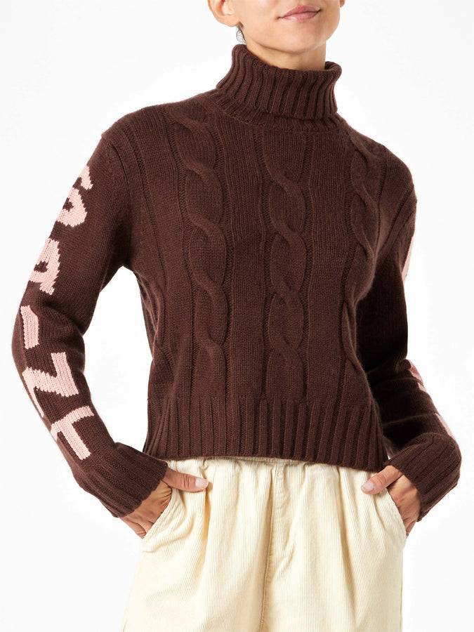 Mc2 Saint Barth Maglia da donna dolcevita intrecciata marrone