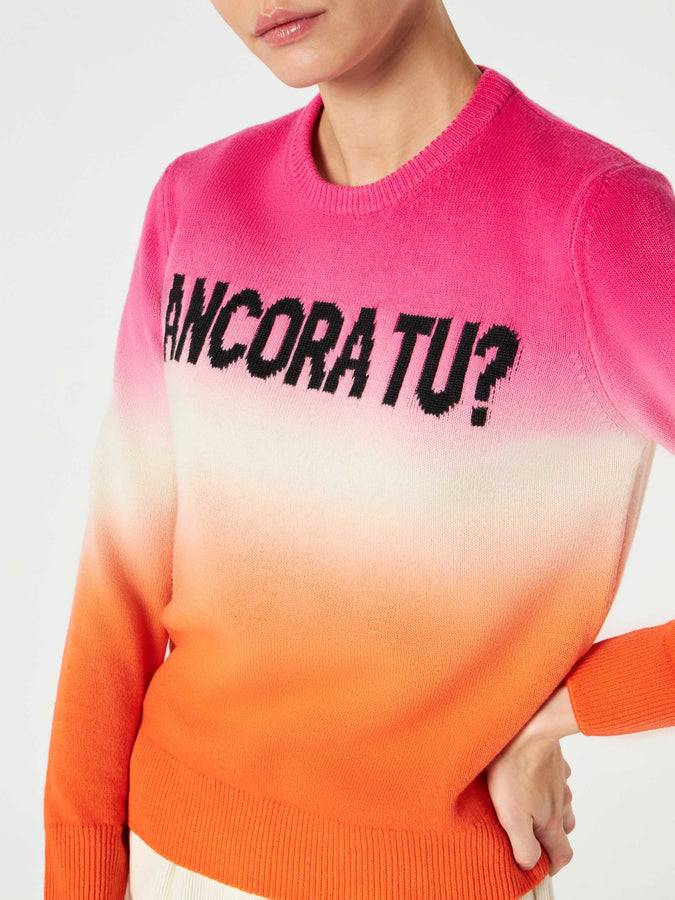 Mc2 Saint Barth Maglia Da Donna Fucsia E Arancio Degradé Con Scritta Ancora Tu