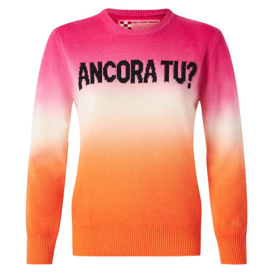 Mc2 Saint Barth Maglia Da Donna Fucsia E Arancio Degradé Con Scritta Ancora Tu