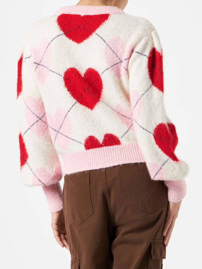 Mc2 Saint Barth Maglia Da Donna Garzata A Righe Con Fantasia A Cuori