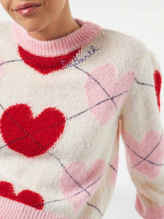 Mc2 Saint Barth Maglia Da Donna Garzata A Righe Con Fantasia A Cuori