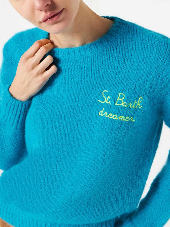 Mc2 Saint Barth Maglia Da Donna Garzata Azzurra Con Ricamo