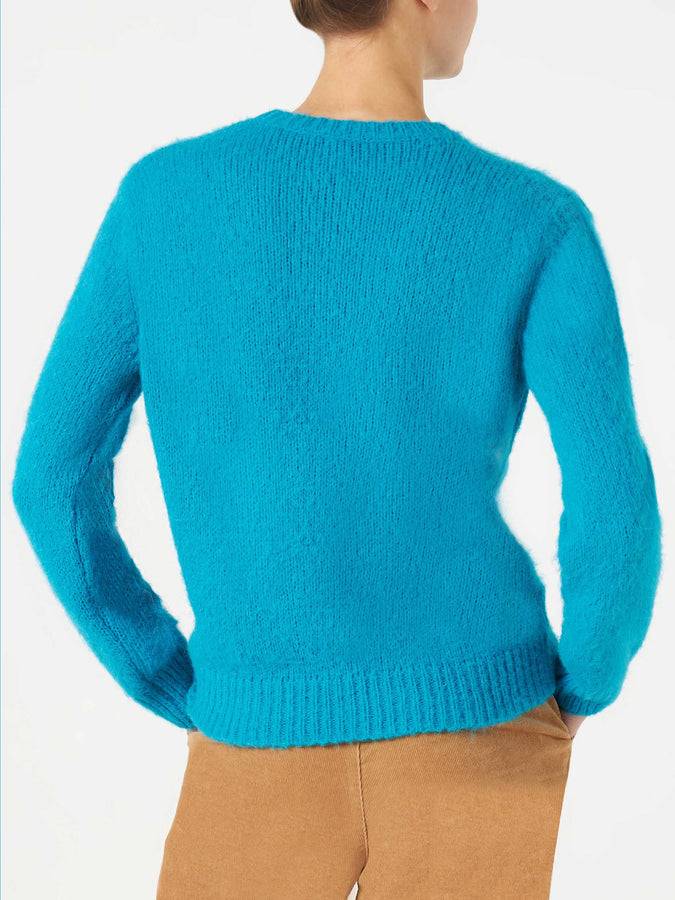 Mc2 Saint Barth Maglia Da Donna Garzata Azzurra Con Ricamo