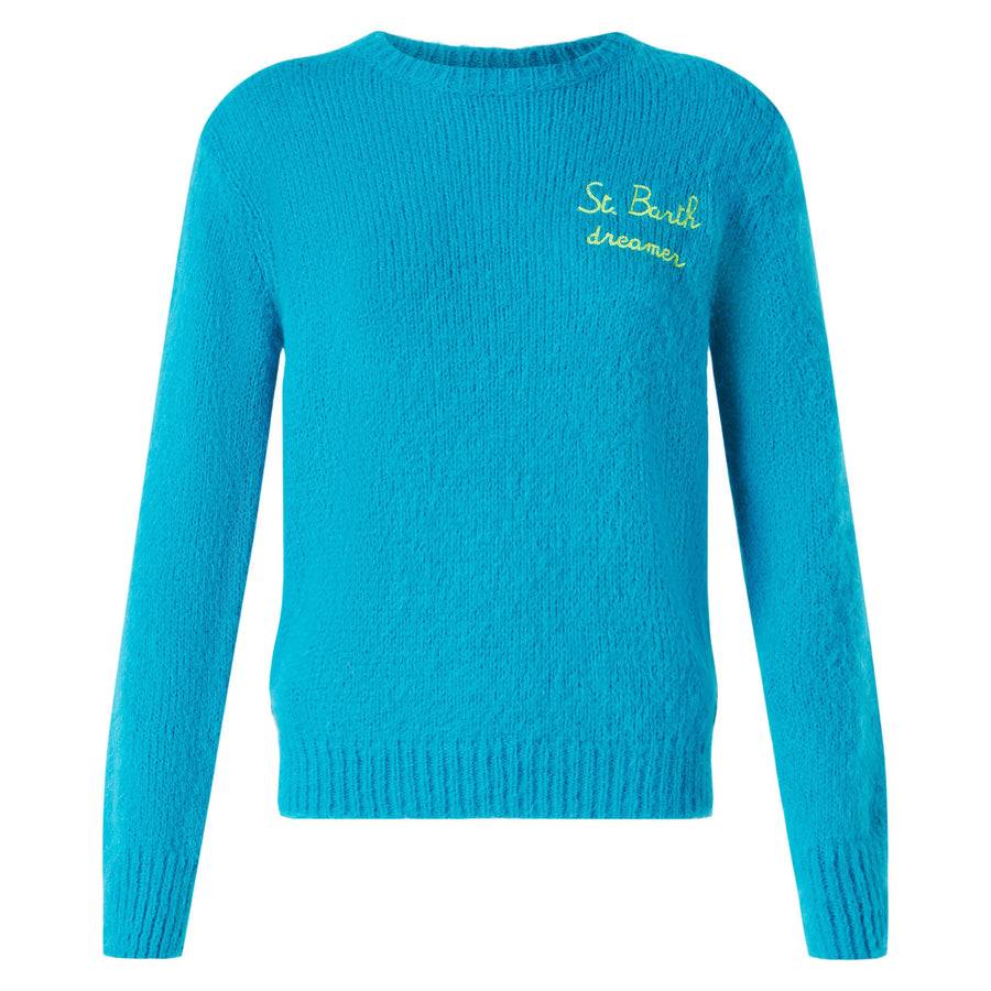 Mc2 Saint Barth Maglia Da Donna Garzata Azzurra Con Ricamo