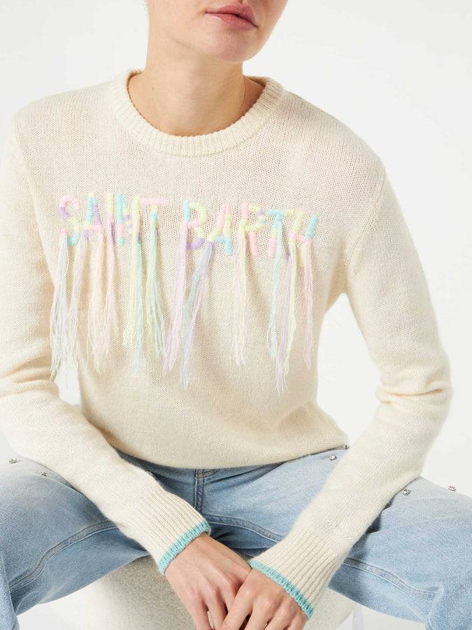 Mc2 Saint Barth Maglia Da Donna Garzata Con Ricamo Sfrangiato Saint Barth