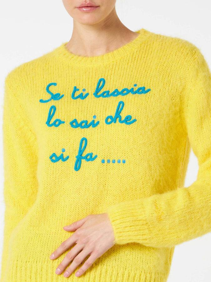 Mc2 Saint Barth Maglia Da Donna Garzata Gialla Con Ricamo