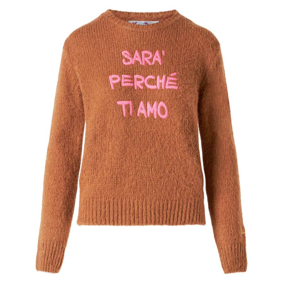 Mc2 Saint Barth Maglia Da Donna Garzata Marrone Con Ricamo