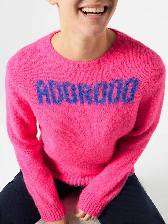 Mc2 Saint Barth Maglia Da Donna Garzata Rosa Fluo Con Stampa Adoro