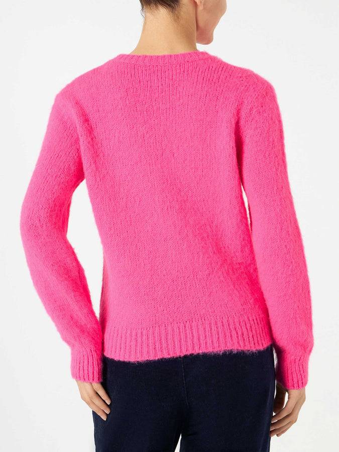 Mc2 Saint Barth Maglia Da Donna Garzata Rosa Fluo Con Stampa Adoro