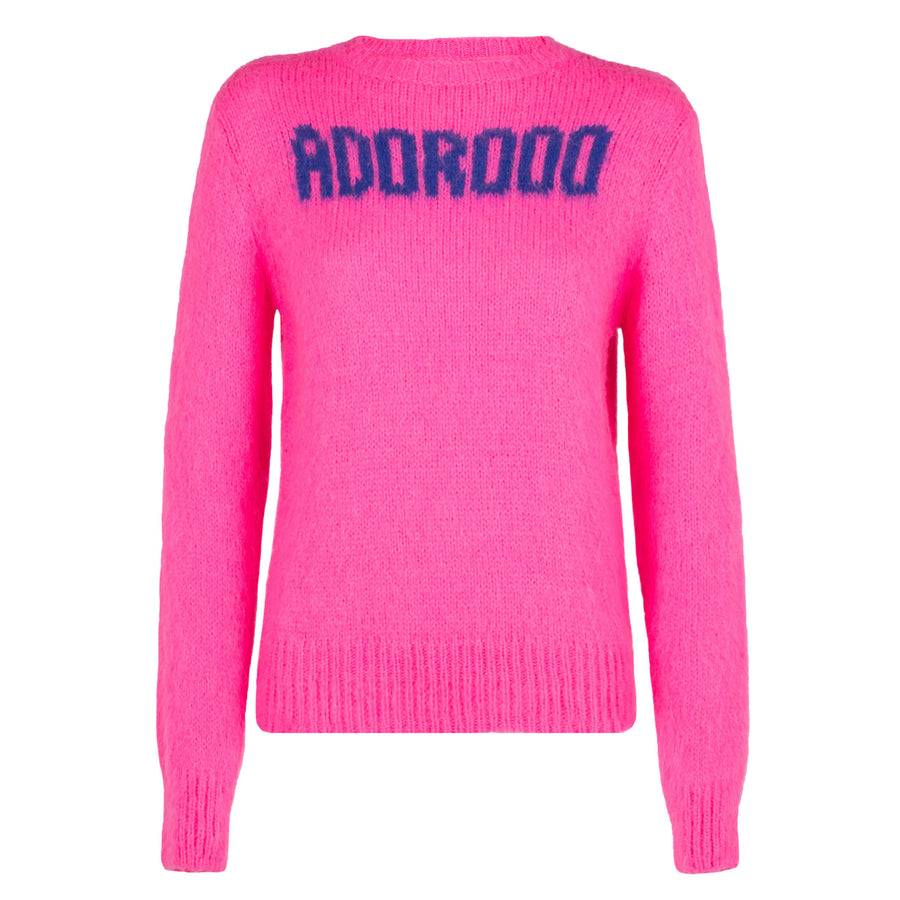 Mc2 Saint Barth Maglia Da Donna Garzata Rosa Fluo Con Stampa Adoro