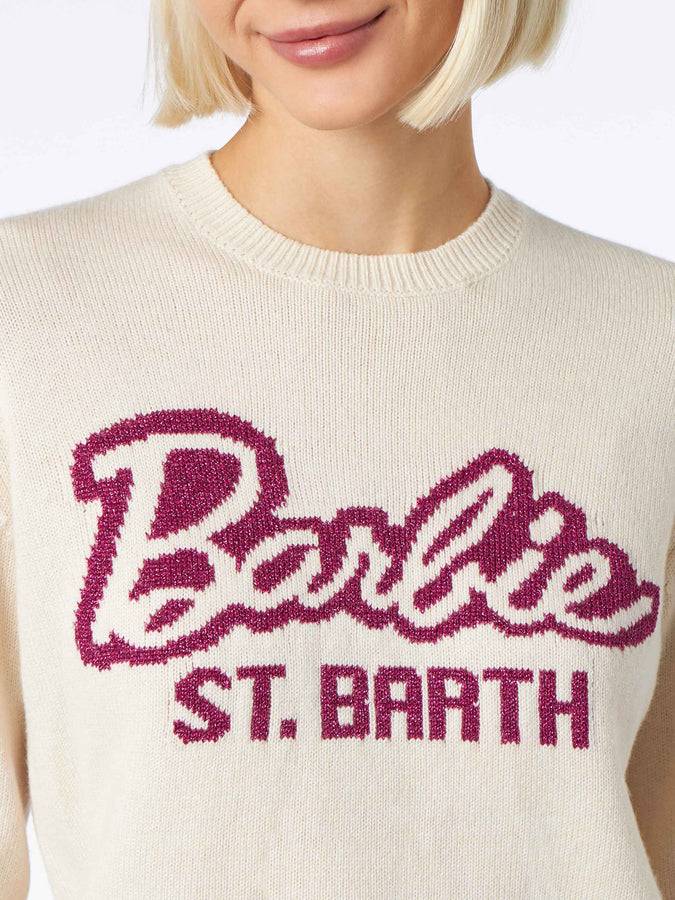 Mc2 Saint Barth Maglia Da Donna Girocollo Bianca Con Stampa Barbie | EDIZIONE SPECIALE BARBIE