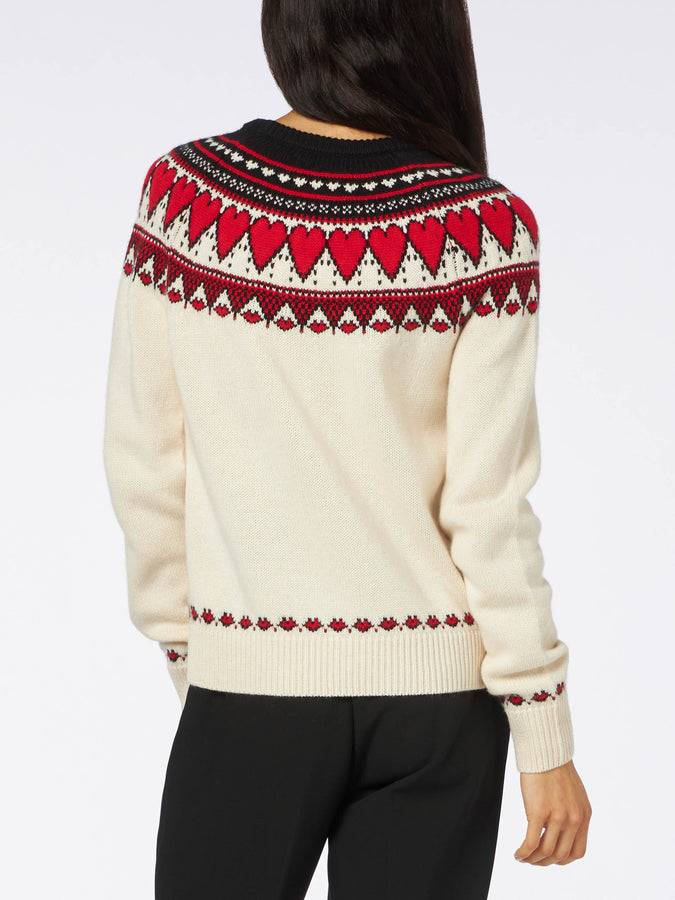 Mc2 Saint Barth Maglia Da Donna Girocollo Bianca Con Stampa Cuori Fair Isle