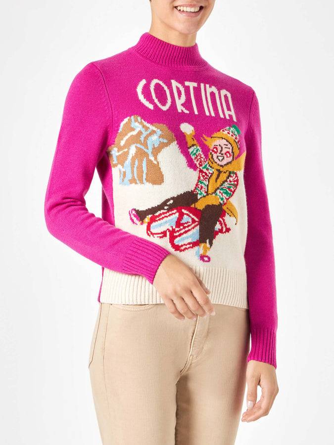 Mc2 Saint Barth Maglia Da Donna Girocollo Con Cartolina Di Cortina