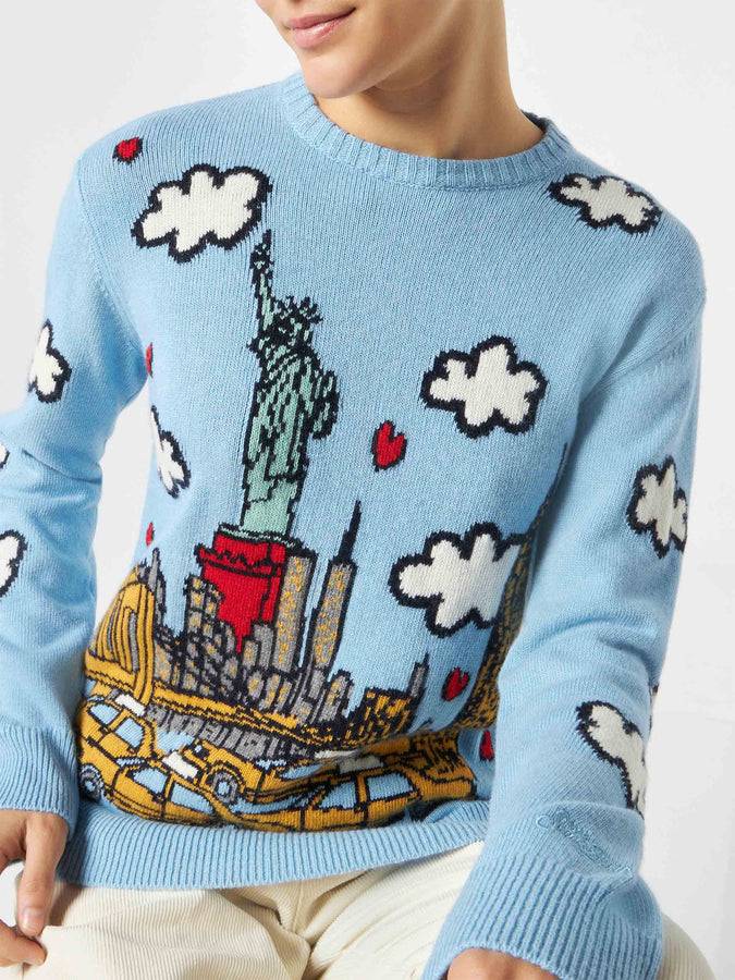 Mc2 Saint Barth Maglia Da Donna Girocollo Con Cartolina Di New York