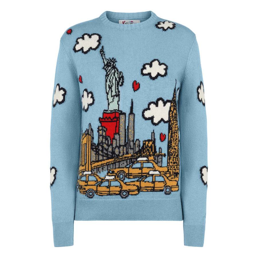 Mc2 Saint Barth Maglia Da Donna Girocollo Con Cartolina Di New York