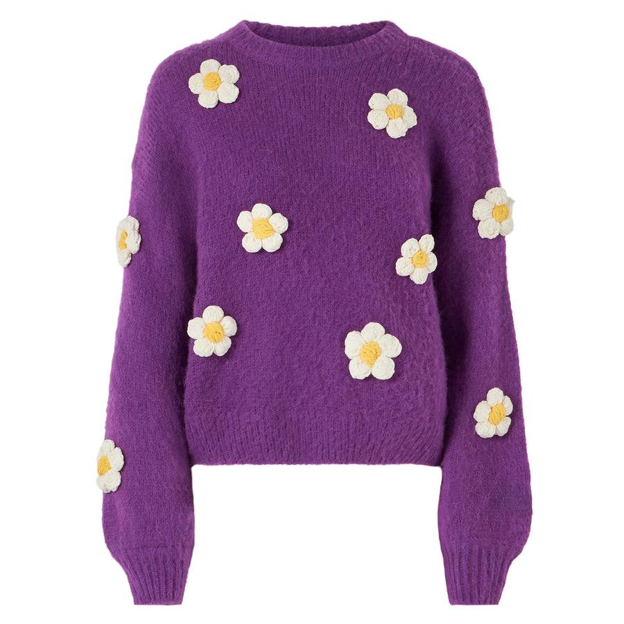Mc2 Saint Barth Maglia Da Donna Girocollo Garzata Con Applicazione Di Margherite