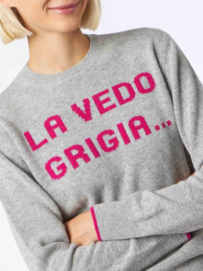 Mc2 Saint Barth Maglia Da Donna Girocollo Grigia Con Stampa La Vedo Grigia