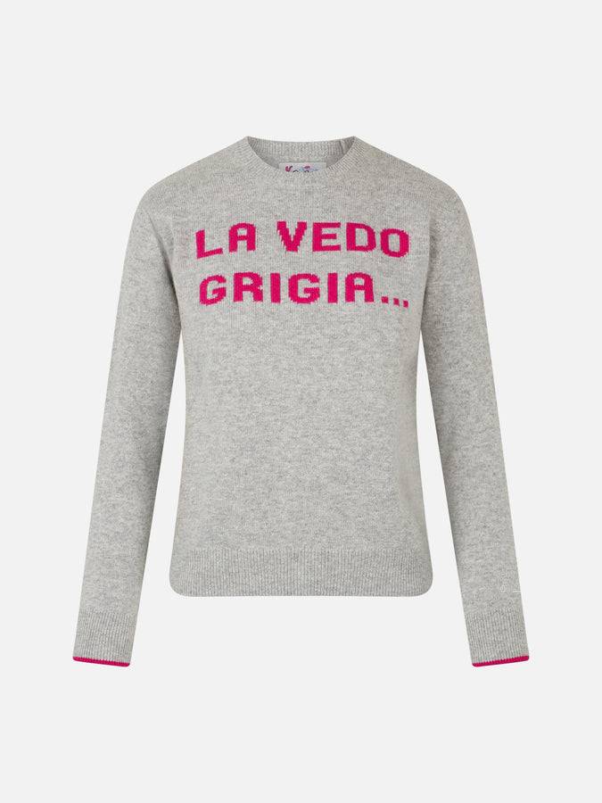 Mc2 Saint Barth Maglia Da Donna Girocollo Grigia Con Stampa La Vedo Grigia