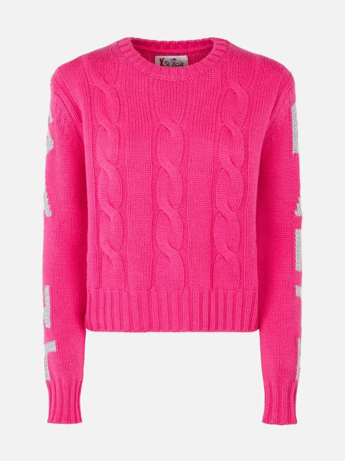 Mc2 Saint Barth Maglia Da Donna Girocollo Intrecciata Con Stampa Saint Barth Lurex